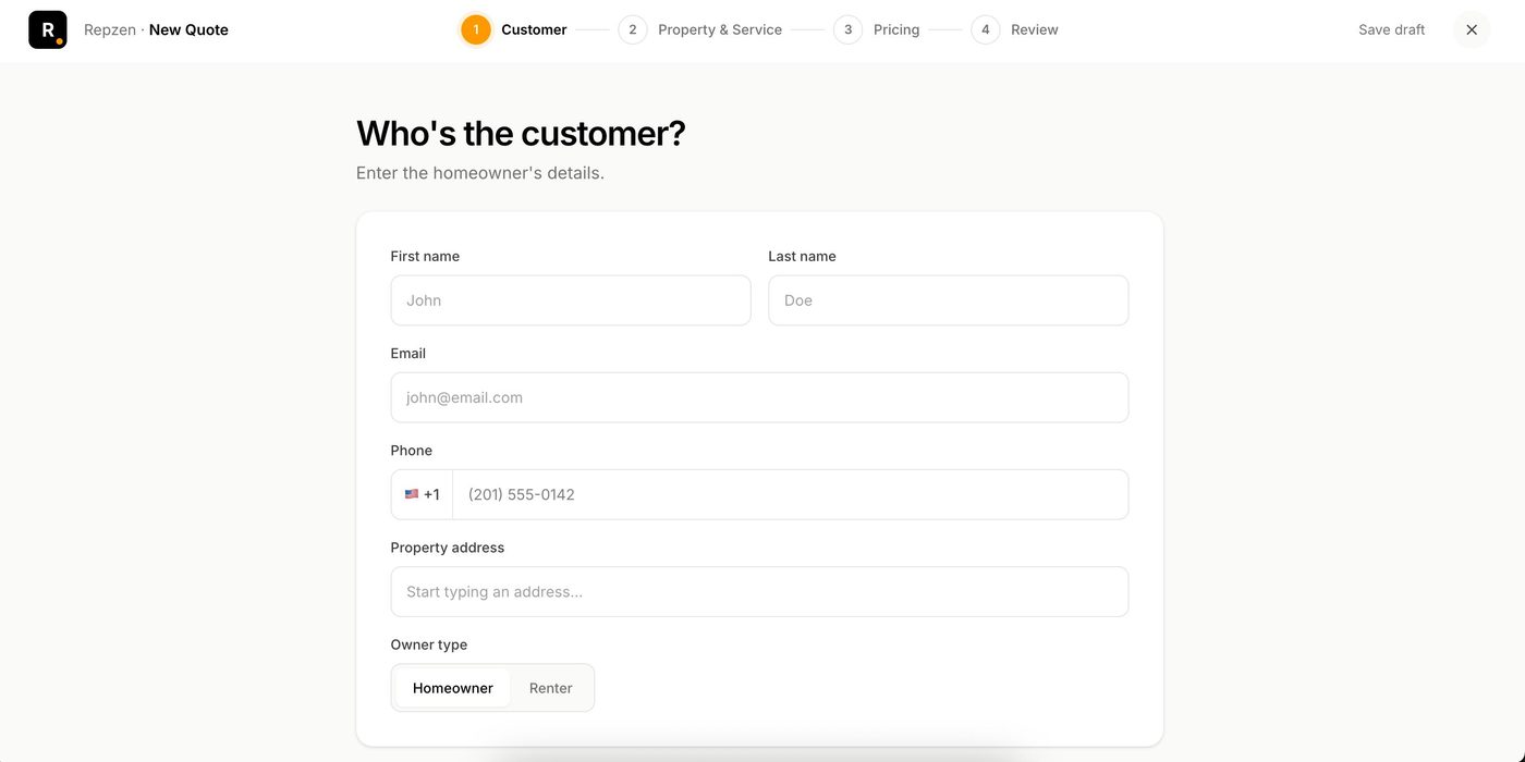 Repzen quote builder — new quote